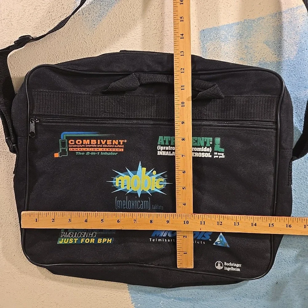 VTG Pharma Promo Messenger Tote Bag Combivent Atrovent Flomax Mobic Micardis Blk
